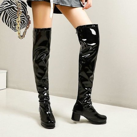 Patent Pu Läder Kvinnor Over The Knee Boots