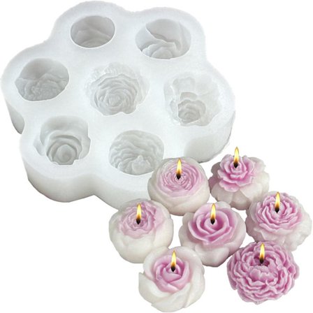 Blomma Silikone Lysforme 7 Huller Pæon Rose Valentinsdag Form til Sæbe Harpiks Håndlavet Kage Dessert Dekoration Chokolade Muffin Slik Isform