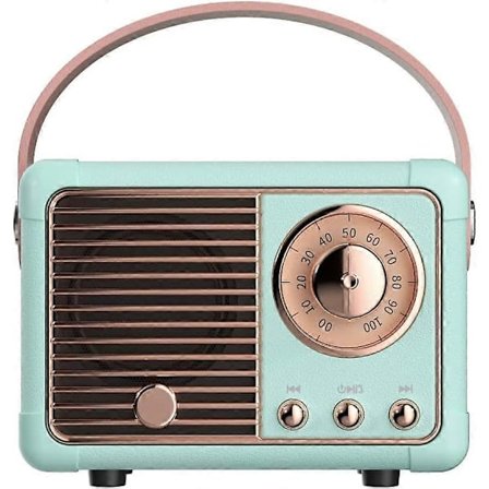 Ljusblå Vintage Retro Bluetooth-högtalare | Klassisk gammaldags radiodesign | Liten kompakt bärbar design | Söt trådlös högtalare | Anslut och