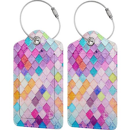 ING [To-pak] Bagagemærker - med rustfrit stålkabel og navneskilt - lilla