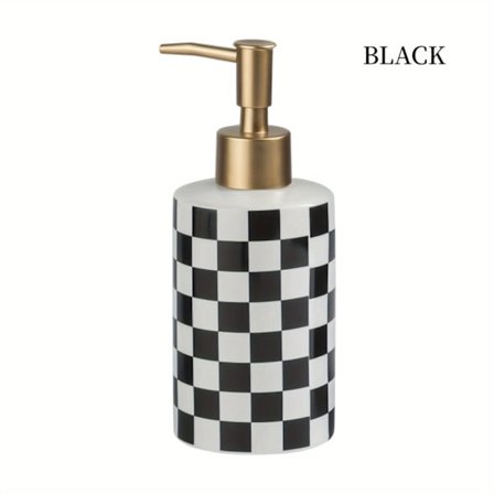 Rustfri, guldfarvet mat keramisk sæbedispenser med et tekstureret mønster, en dekorativ sæbedispenser egnet til badeværelser eller køkkener.