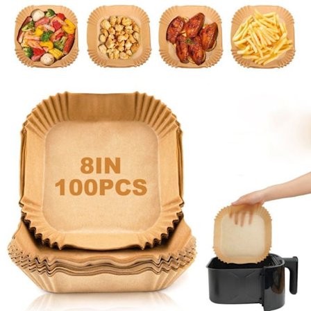 Airfryer papirindsatser: 100 stykker pergamentpapir, engangs papirindsats til airfryere