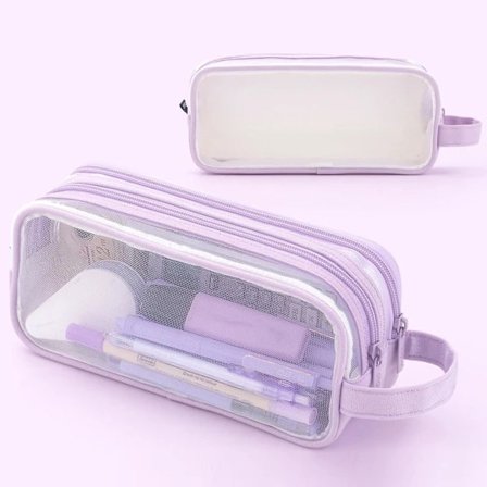 /EA/Stort Nätpennfodral med 2 Fack, Transparent Sminkväska