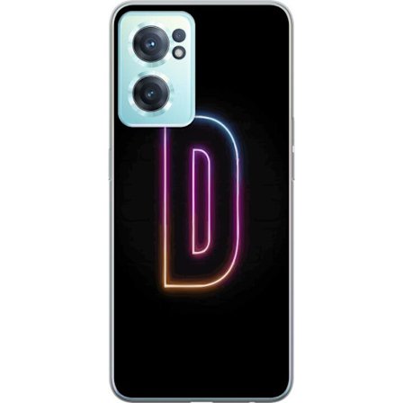 Yhteensopiva Puhelinkuori OnePlus OnePlus Nord CE 2 5G Minimalistinen neonkirjain D väriä vaihtavassa valossa mustaa taustaa vasten modernissa digit