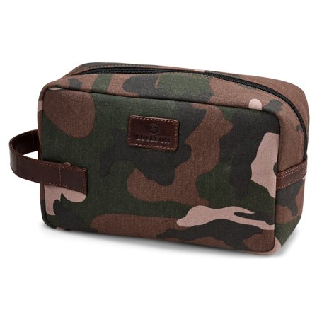 Leaf Pattern Camoflage Canvas & Buffalo Leather Toiletry Bag for Men - Toiletry bags