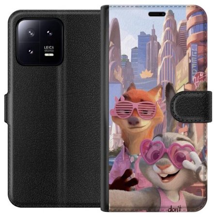 Kompatibelt Lommeboketui til Xiaomi Xiaomi 13 Animerede dyr i et solfylt bymiljø med rosa solbriller og en positiv melding i en fargerik feel-good st