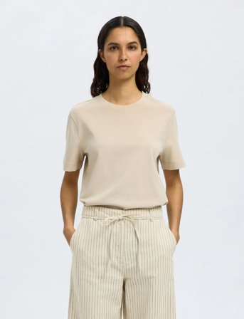 Selected Slfessential Ss Boxy Tee Noos - Cream - XXL