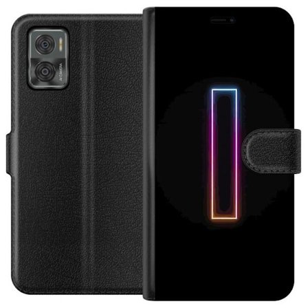 Kompatibel Tegnebogsetui til Motorola Motorola Moto E22i Minimalistisk neonbogstav I i regnbuefarver mod mørk baggrund