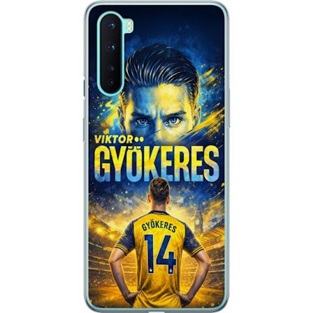 Kompatibelt Mobildeksel til OnePlus OnePlus Nord Viktor Gyökeres fotballplakat i gult og blått med dramatisk stadionbakgrunn, sportillustrasjon for