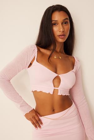 Chloé Monchamp x NA-KD Haut à manches longues découpé - Tops manches longues - Rose - Large