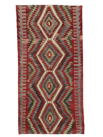 Kilim Vintage Turkish Rug Hand Woven 176X353 Dark Red/Black Turkey