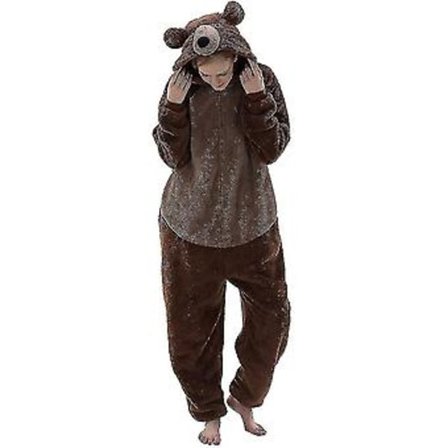 Mukava istuva unisex aikuisten onesie-pyjama eläimen muotoinen yhden osan Halloween-asu - (XL ruskea)