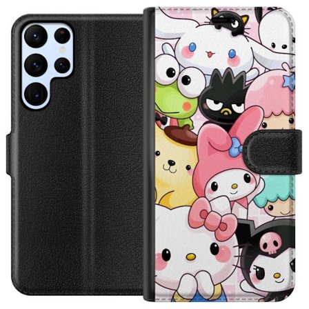 Yhteensopiva Lompakkokotelo Samsung Galaxy S24 Ultra Tiheä kuvio suloisia hahmoja, joilla on suuret silmät eri väreissä ja ilmeissä LABUBU-tekstillä