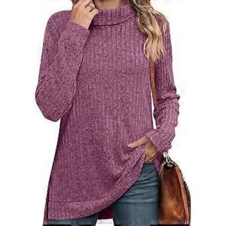 1 KPL Yksivärinen poolokauluksinen löysä T-paita - Violetti - S (tyyli 401)