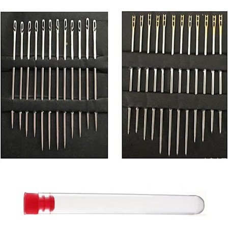 24 automatiske synåle, 12 blindnåle i hver af de 2 stilarter, synålene er velegnede til blinde og ældre