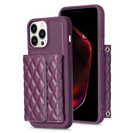 Bf23-stil för Iphone 13 Pro Max korthållare Läder+tpu case Kickstand Cover