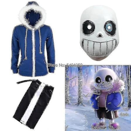 Chomel Undertale Sans Cosplay Hupparit Lateksi Maski Cool Luuranko Cos Sininen Takki Halloween Cosplay Puku Unisex Takki Päähine-WELLNGS just a coat 
