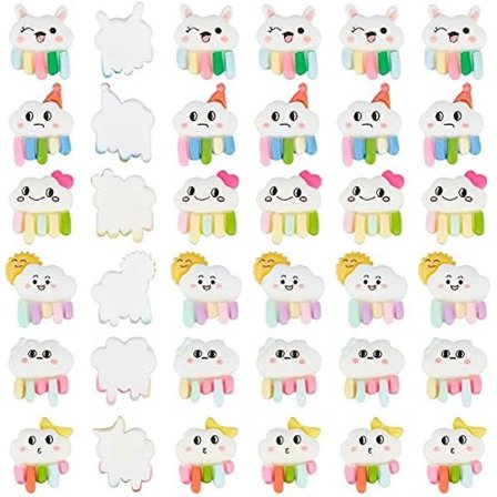 1 Ask 60st 6 Stilar Regnbåge Cabochons Harts Moln Cabochon Opaque Tecknad Väder Charm Berlocker Bulk