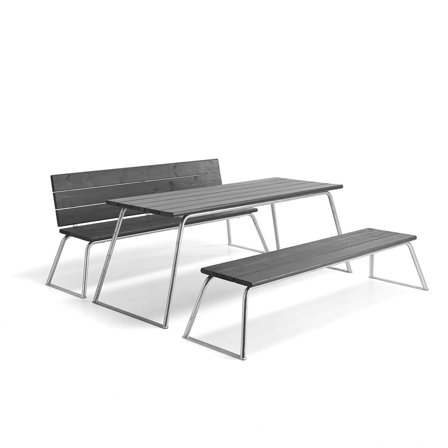 Möbelgrupp ARCTIC, 1 bord, 1 parkbänk med ryggstöd,1 parkbänk utan ryggstöd
