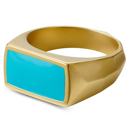 Jax Turquoise & Gold-Tone Stainless Steel Signet Ring for Men - Signet rings