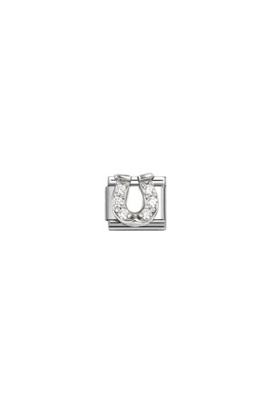 Classic Stainless Steel 925 sterling Silver with CZ White Horseshoe