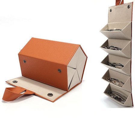 1 stk. (brun) brilleetui, 5 rum solbriller organizer hængende foldbar brilleetui kasse Ra