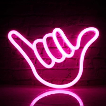 Neon Skilt Fingergest Neonlys Rosa Led Neonlys Skilt Rock Håndform Neonlys