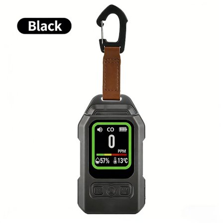 Bärbar kolmonoxiddetektor: CO-mätare med magnetfäste, LED-lampa och temperatur-/fuktighetsdisplay Svart
