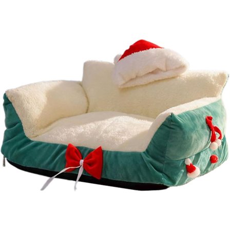 Julekatt- og hundeseng – Vaskbar hundeseng/katteseng, Julekjæledyrhus, Anti-skli hundeseng/katteseng, Varm fleece, Kjæledyrseng for katt/hund