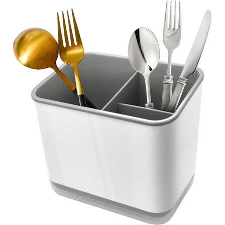 Spisbordsställ för ätpinnar, sked, gaffel, avrinningsställ, korg, förvaringslåda (grå)