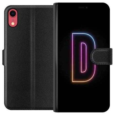 Kompatibel Tegnebogsetui til Apple Apple iPhone XR Minimalistisk neonbogstav D i farveskiftende lys mod sort baggrund i moderne digital design