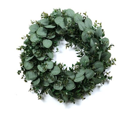 Gröna kransar för ytterdörr konstgjord eukalyptuskrans 16 tum vår sommar dörrkrans för vägg heminredning(B)