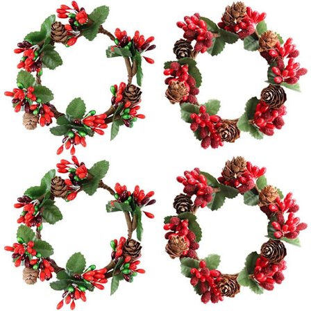 Julekrans, 4 (8 x 8 cm) kunstige fyrretræsbærkranse, dekoration