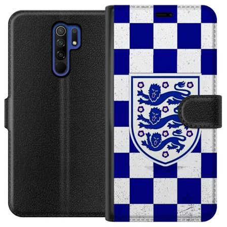Kompatibelt Lommeboketui til Xiaomi Xiaomi Redmi 9 Grafisk sjakkbrett-mønster i blått og hvitt med et klassisk heraldisk emblem, retroinspirert spor