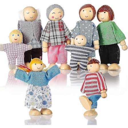 Trä Dockskåpsfolk 8 Figurer, Dockfamilj Set Flickor Småbarn Barn Dockskåp Tillbehör Leksaker -Sy