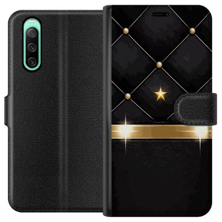 Kompatibel Tegnebogsetui til Sony Xperia 10 IV Sort quiltet baggrund med guldstjerne
