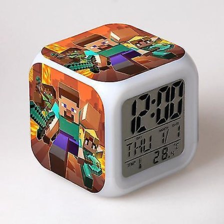 Minecraft Farverigt Farveskiftende Firkantet Vækkeur LED Natlys Børnegave #16