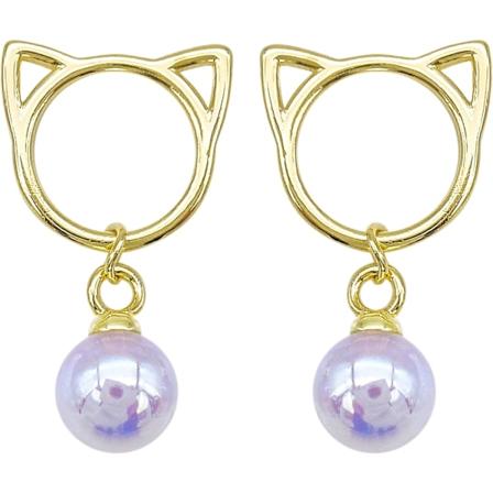 925 Sterling Silver Vitguldpläterade Fashion Katt Huvud Klocka Örhänge Örhängen