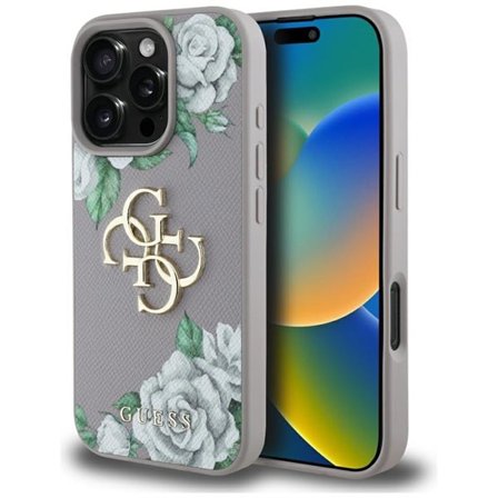 Guess Kornede roser Stort 4G-logo iPhone 16 Pro Max-etui - Lilla