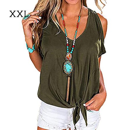 Dam T-shirt V-hals kall axeltopp kortärmad Casual