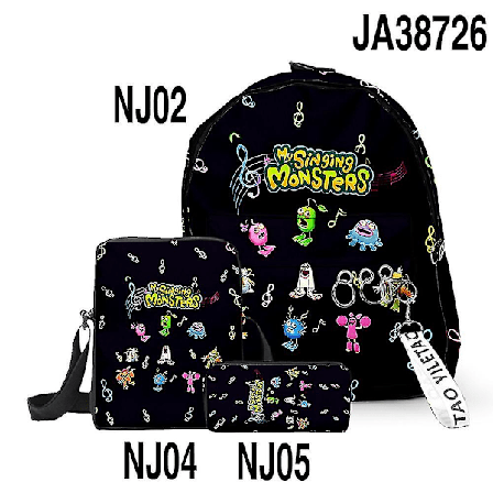My Singing Monsters Monster Concert Tredelt Skolesekk Student Ryggsekk Skuldertaske Etui