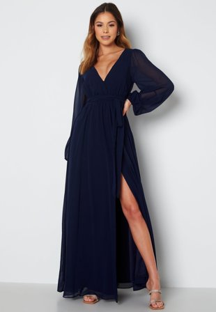 Goddiva-Long Sleeve Chiffon Dress-XXS (UK6)