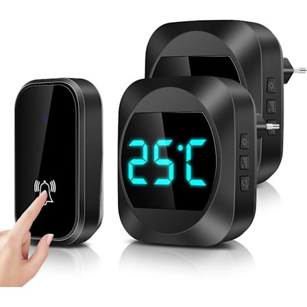 Trådløs dørklokke med LED-temperatur, vandtæt dørklokke elektronisk klokkekit med 2 stikmodtagere