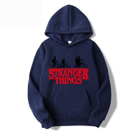 Stranger Things -painettu fleecevuorillinen huppari - Laivastonsininen - Koko 2XL Navy Blue-FQ-