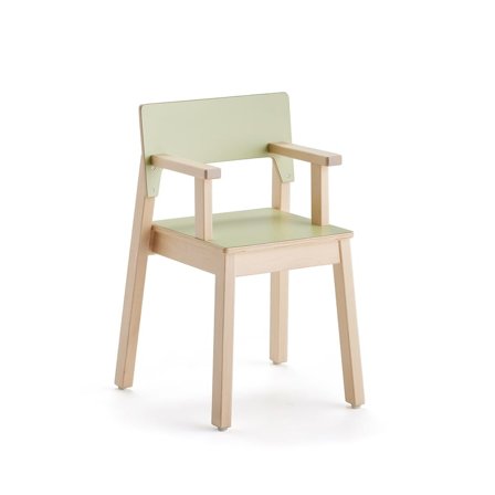 Children's chair LOVE with armrests, H 380 mm, birch, green laminate