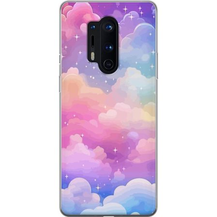 Kompatibelt Mobildeksel til OnePlus 8 Pro Søt enhjørning med regnbuefarget hår mot en stjernebelagt pastellbakgrunn i kawaii-stil