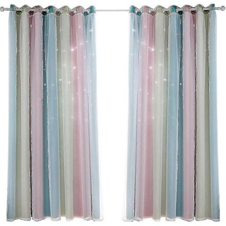 Stjernemønster Mørklægningsgardiner til Børneværelsesindretning, Dobbeltlags Huldesign med Slør & Lysfiltrering - Perfekt