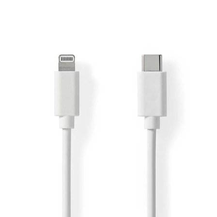 Lightning Kabel | USB 2.0 | Apple Lightning, 8-stifts | USB-C Hane | 480 Mbps | Nickelplaterad | 1.00 m | Rund | PVC | Vit | Label