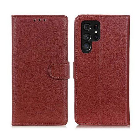 Flip Stand Leather Wallet Case For Samsung Galaxy S22 Ultra Brown