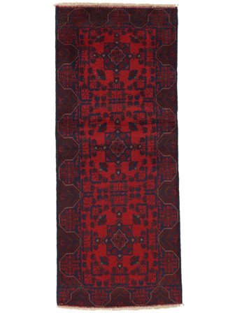 Noué À La Main Afghan Khal Mohammadi Tapis 77X193 De Laine Noir/Rouge Foncé Petit
